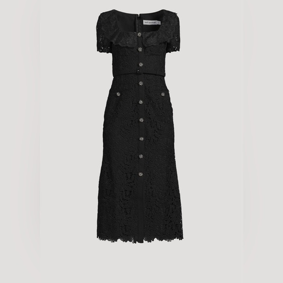 Self-Portrait Black Guipure Lace Midi Dress - Picture 3 of 9